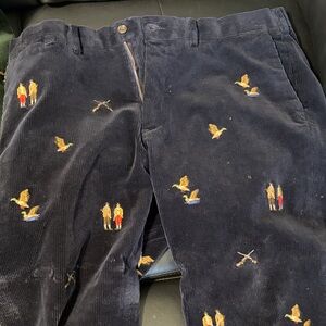 Polo Ralph Lauren Men's Dark Blue Corduroy Pants with Embroidery
